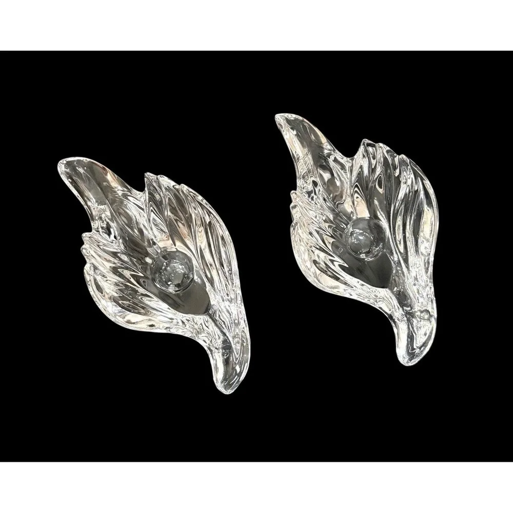 2 Gorham Full Lead Crystal Swallow Candle Holder Bird‎ Candlesticks W. Germany